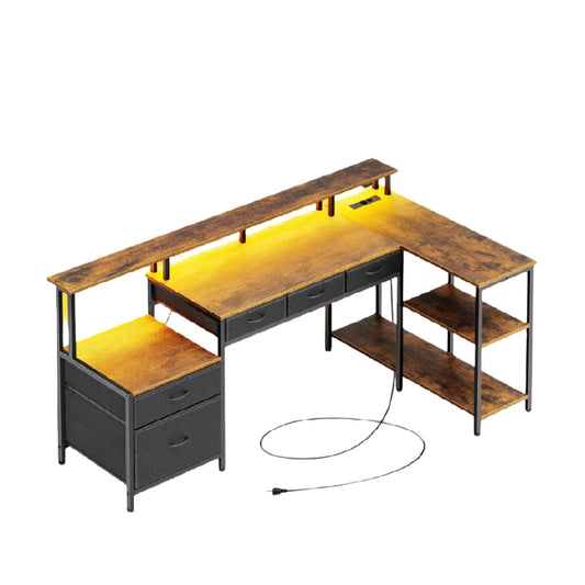 Desk with Shelves for Home Office in Metal and Wood - 150 x 60 x 75